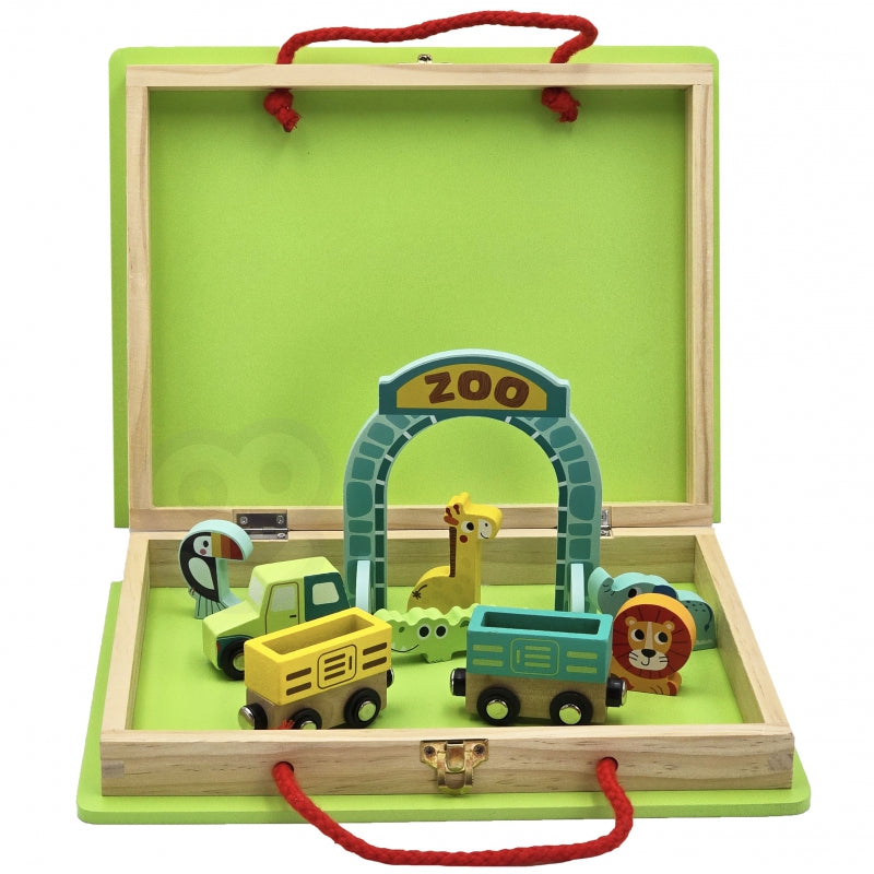 TOOKY TOYS houten trein dierentuin met magneten in koffertreinspoor