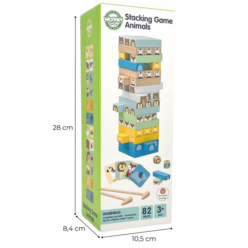 WOOPIE Wiebelende Toren Behendigheidsspel Dieren - 82 stuks - FSC