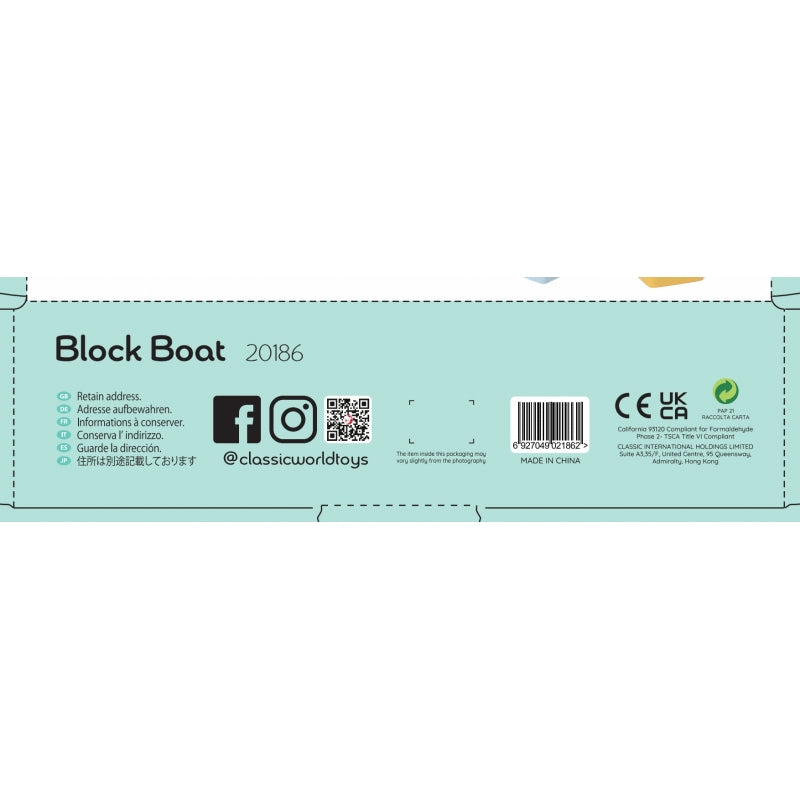 CLASSIC WORLD Houten Blokken Vrachtschip - 13 stuks
