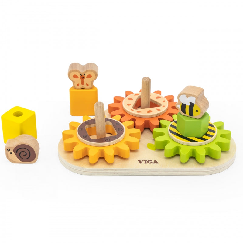 VIGA Houten Sorteer en Tandwielen spel voor peuters