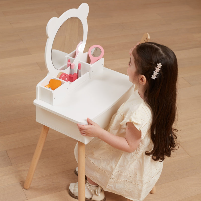 VIGA Grote Houten Make-up Kaptafel Wit met Spiegel en Stoel