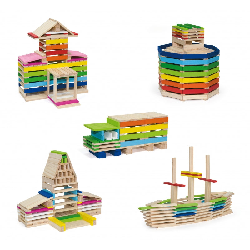 VIGA Houten Gebouwen Bouwstenen 250 stuks