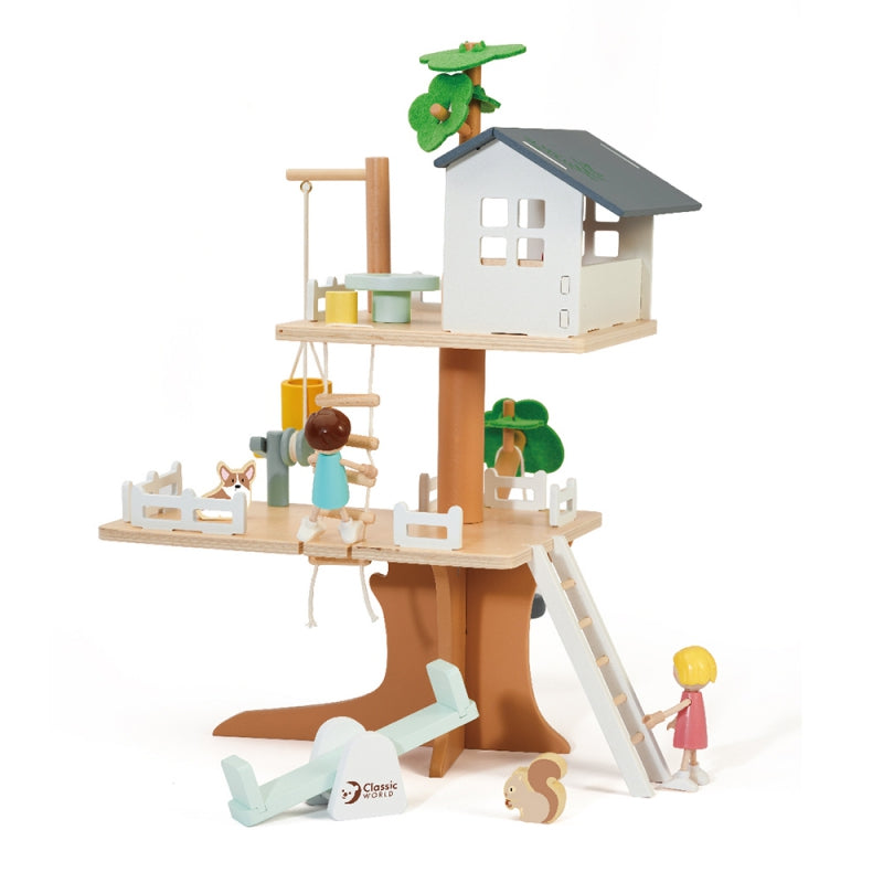 CLASSIC WORLD Houten speelgoed boomhut voor poppen - 31 stuks