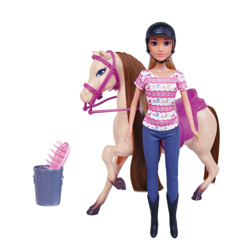 WOOPIE Manege speelgoed ruiter pop met paard + accessoires Speelpop
