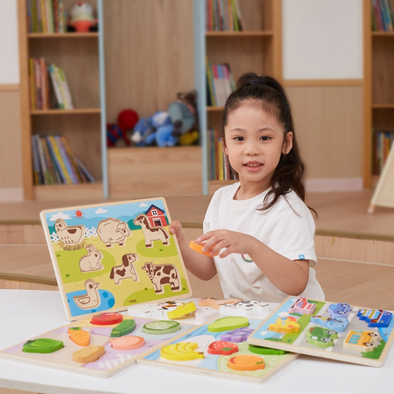 VIGA Houten 2in1 Voertuigen Puzzel