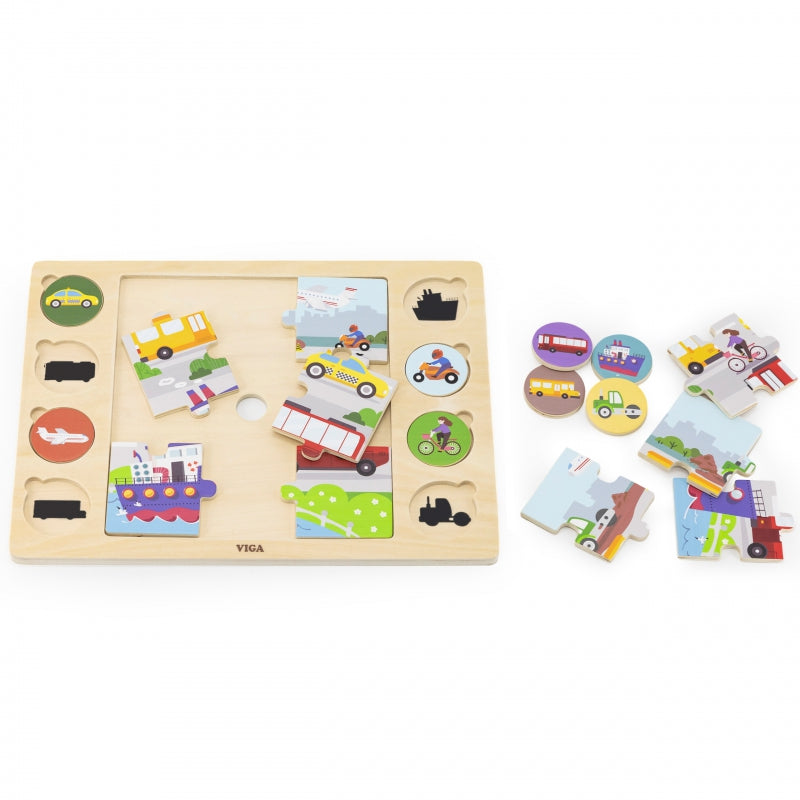 VIGA Houten Kinderpuzzel Vervoermiddelen - Puzzel 17 stukjes