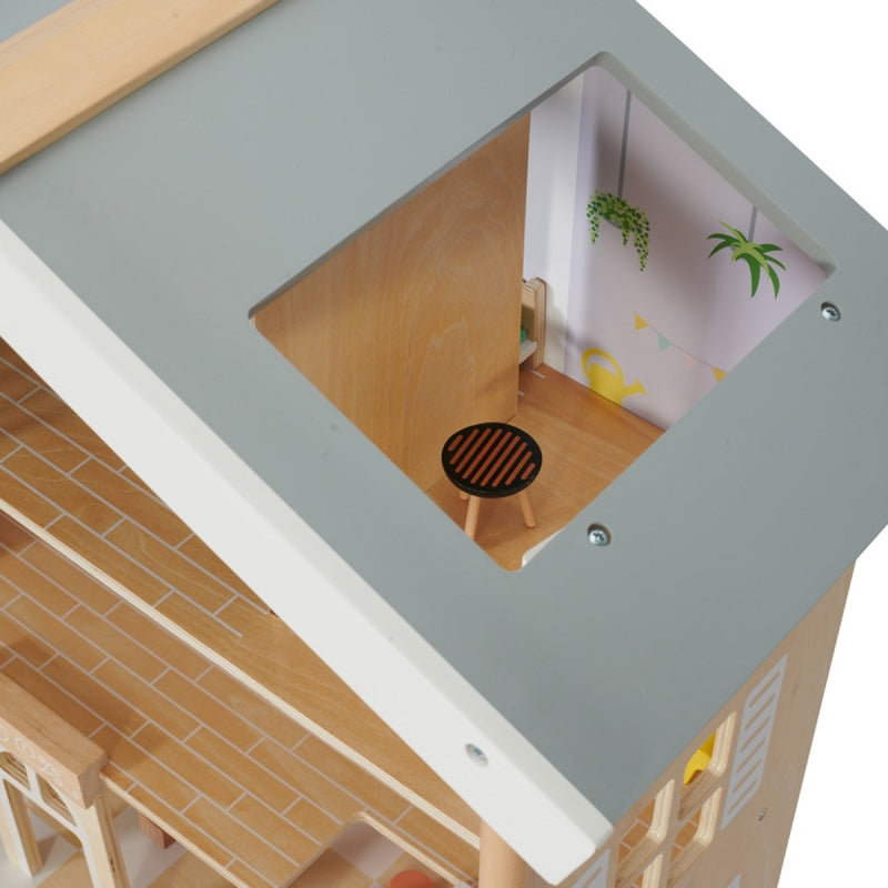 CLASSIC WORLD Groot Houten Poppenhuis van Natuurlijk Hout - 28 stuks