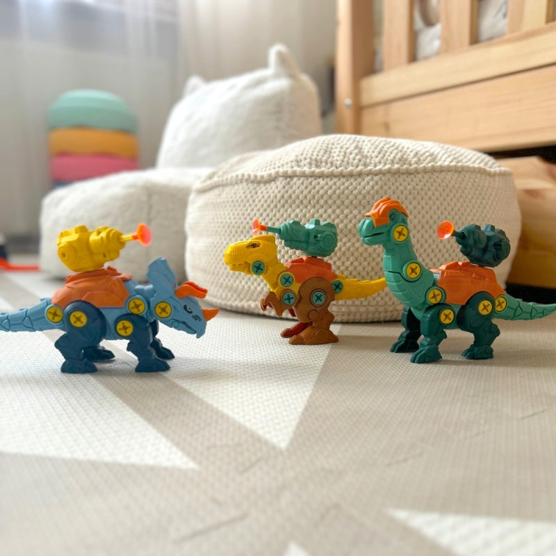 WOOPIE Dino Constructieset – 3 Dinosaurussen om te Monteren met Boormachine en Schroevendraaier in Doos