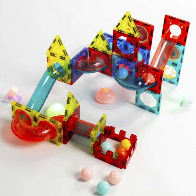 WOOPIE Magnetische Bouwstenen, Lichtgevende Kogelbaan, Knikkerbaan 75 stuks