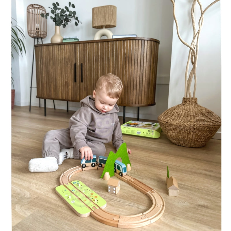 CLASSIC WORLD Set Houten Treinbaan + Vormen Sorteren 40 stuks