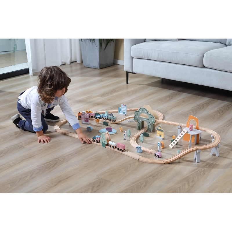 VIGA Houten trein met Treinbaan set voor kinderen - 90 stuks