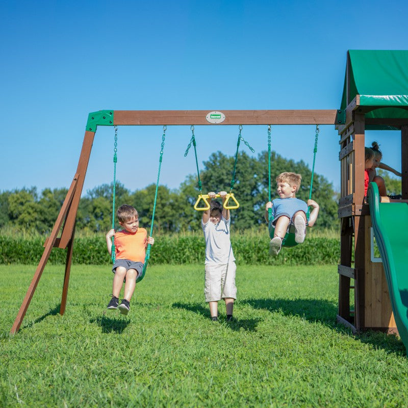 BACKYARD DISCOVERY Houten Speeltoestel Lakewood – Schommels, Glijbaan en Speelhuisje