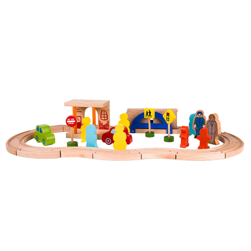 CLASSIC WORLD Houten Treinset met Spoorbaan + Figuren 110 stuks