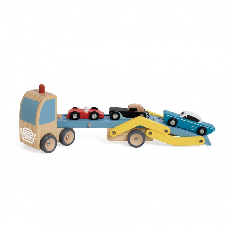 CLASSIC WORLD Houten Wegtransportwagen set met 3 auto’s, thema Wegenwacht