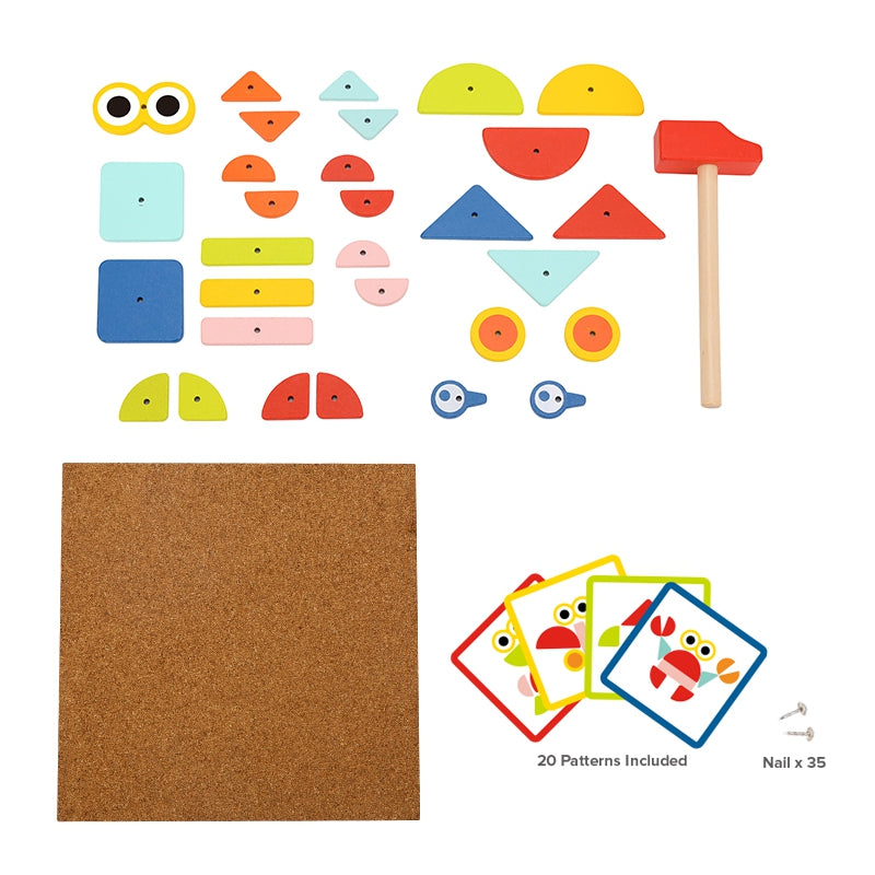 WOOPIE GREEN Houten Hamer- en Spijkerbord - Puzzel 20 Patronen - 82 Stuks - FSC Certificaat