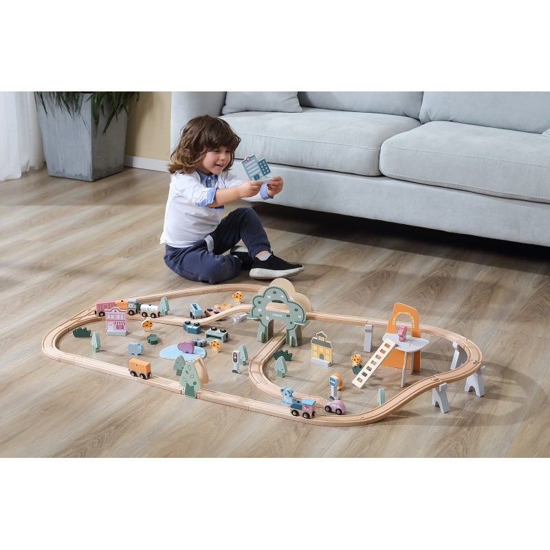 VIGA Houten trein met Treinbaan set voor kinderen - 90 stuks