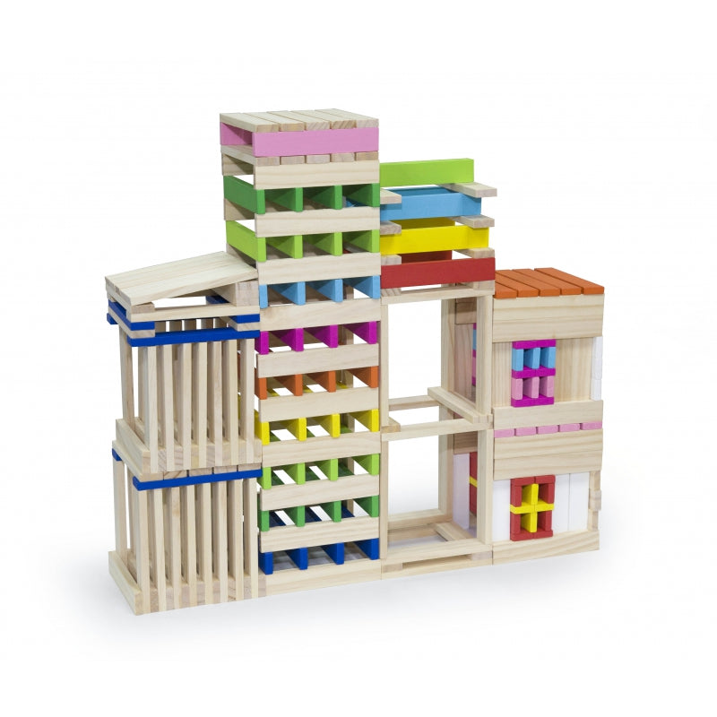 VIGA Houten Gebouwen Bouwstenen 250 stuks