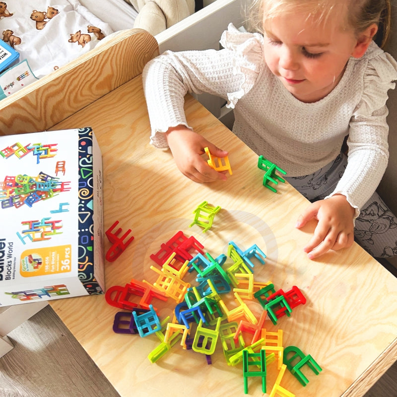 WOOPIE Behendigheidsspel Stapelbare Stoelen – Blokkenpuzzel 36-delig