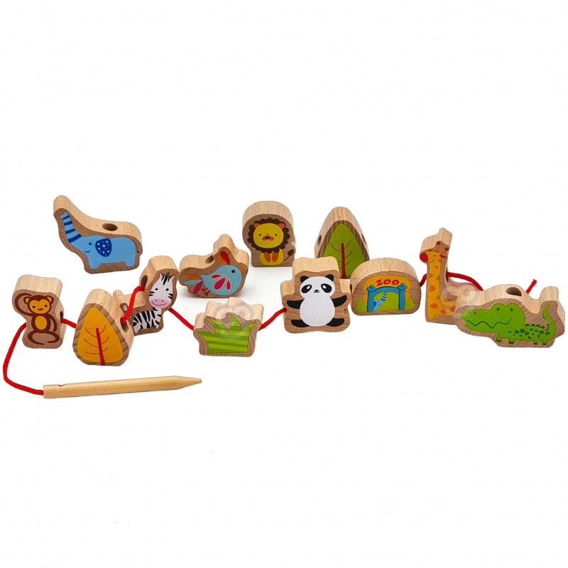 CLASSIC WORLD Houten Rijgblokjes Dierentuin 13 stuks
