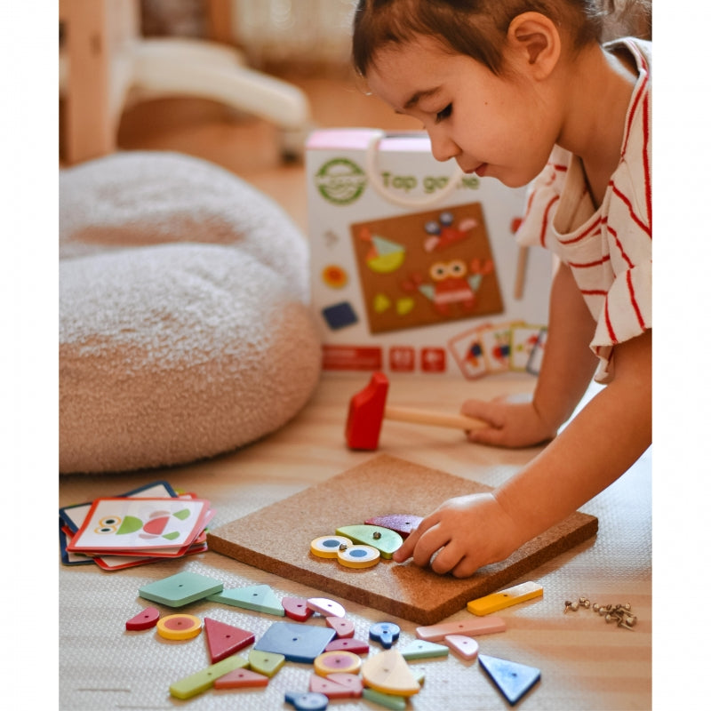 WOOPIE GREEN Houten Hamer- en Spijkerbord - Puzzel 20 Patronen - 82 Stuks - FSC Certificaat