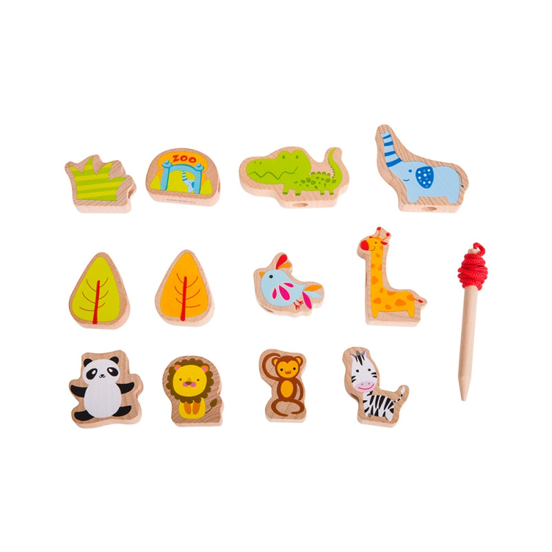 CLASSIC WORLD Houten Rijgblokjes Dierentuin 13 stuks