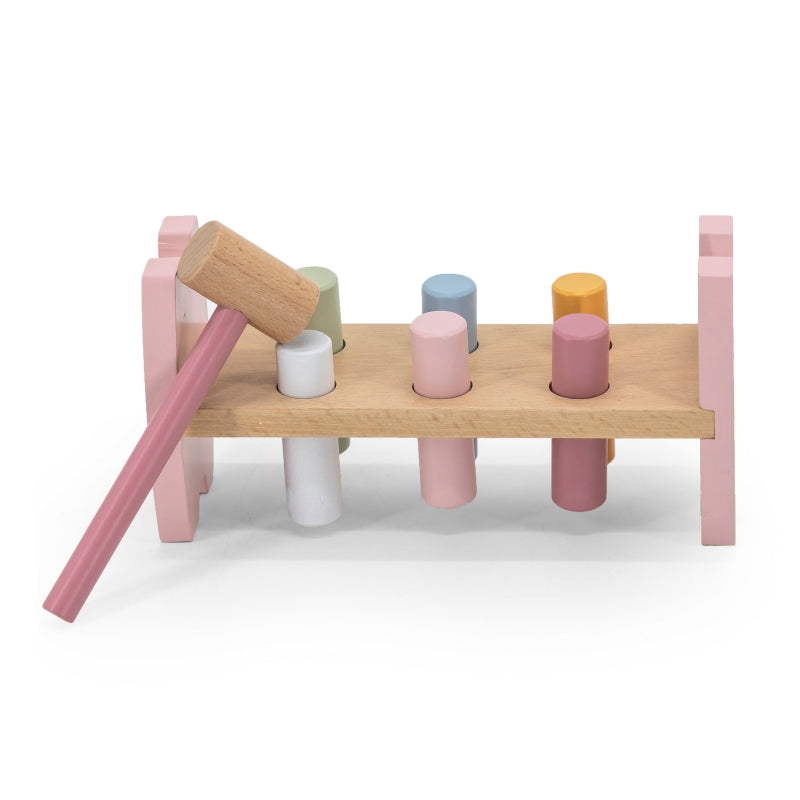 VIGA PolarB Houten Hammertje Spel roze met vosje voor Baby's