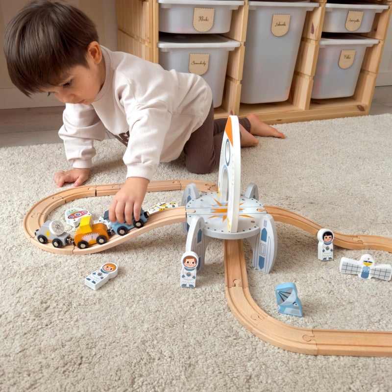 TOOKY TOY Houten Trein Set met Rails met thema Ruimte