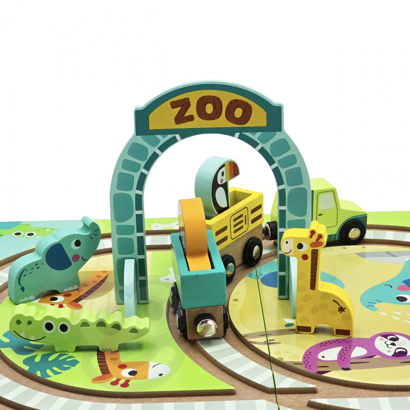 TOOKY TOYS houten trein dierentuin met magneten in koffertreinspoor