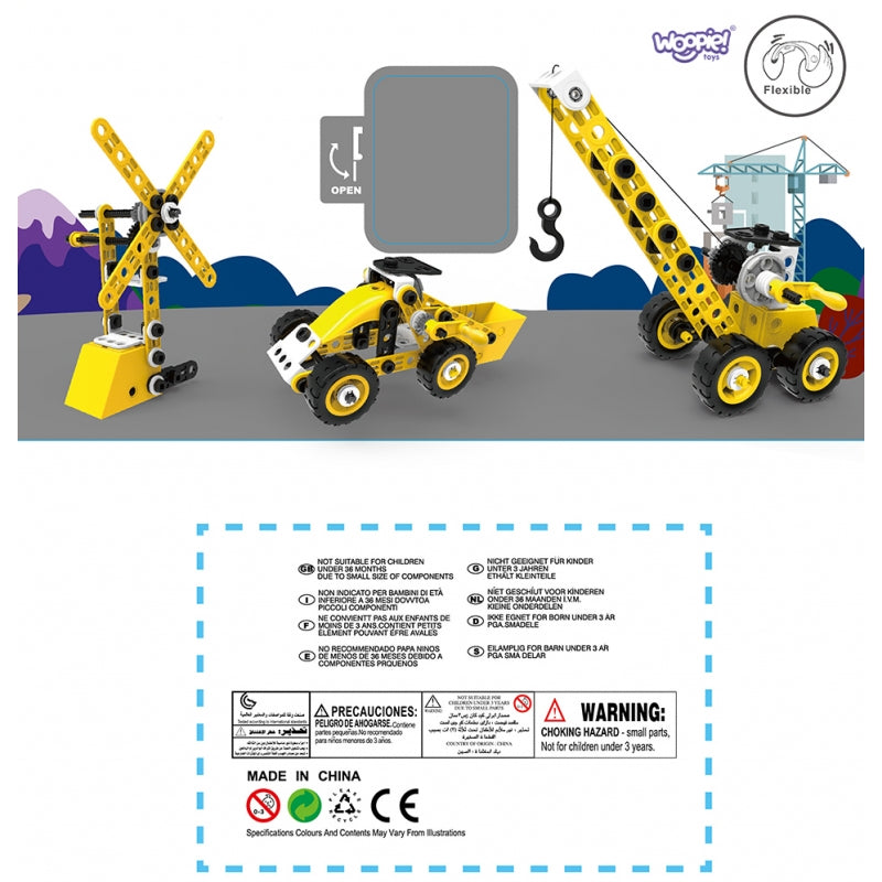 WOOPIE Speelgoed Bouwset van Voertuigen - STEAM Blokken - 100 onderdelen, 8 modellen