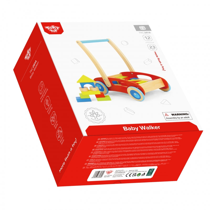 TOOKY TOY Houten Loopwagen Duwspeelgoed voor Kinderen + 23-delige Blokkenset