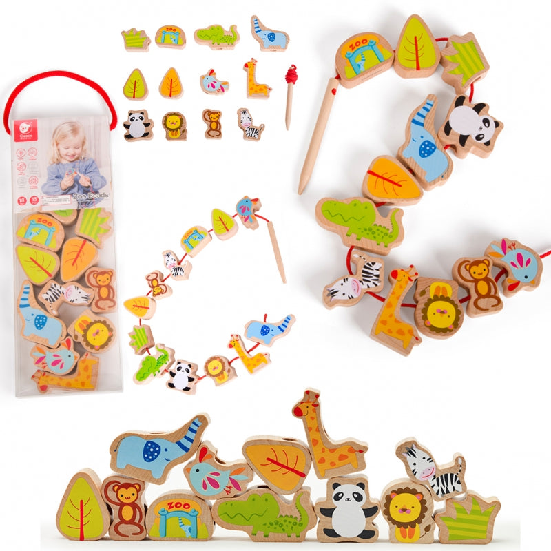 CLASSIC WORLD Houten Rijgblokjes Dierentuin 13 stuks
