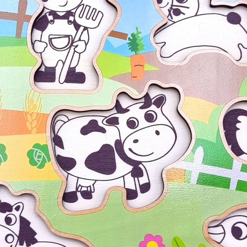 WOOPIE GREEN Houten Montessori Puzzels Boerderij met Speldjes om te Sorteren