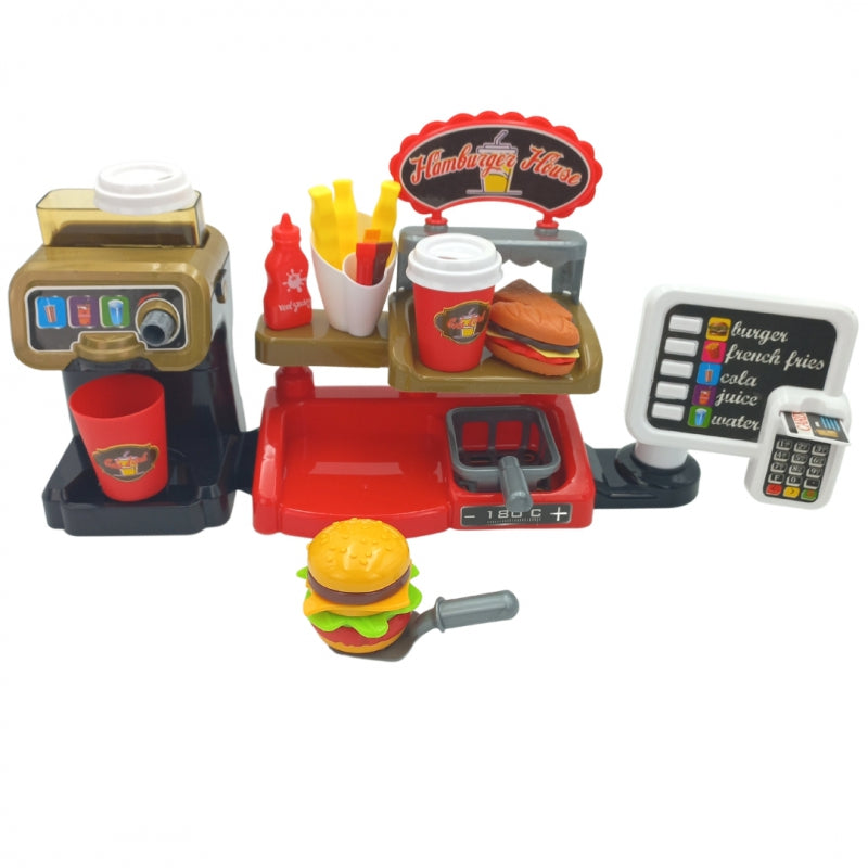 WOOPIE Speelgoed Fast Food Winkel, Restaurant inclusief Kassa en Drankdispenser
