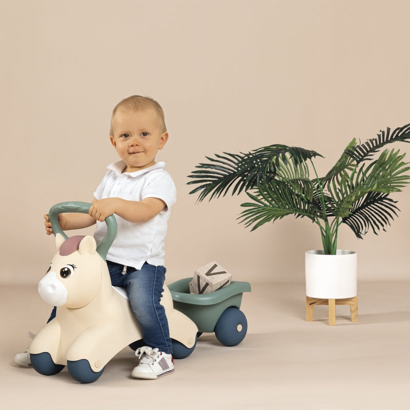 SMOBY Eerste Loopwagen Pony Ride-On met Aanhangwagen