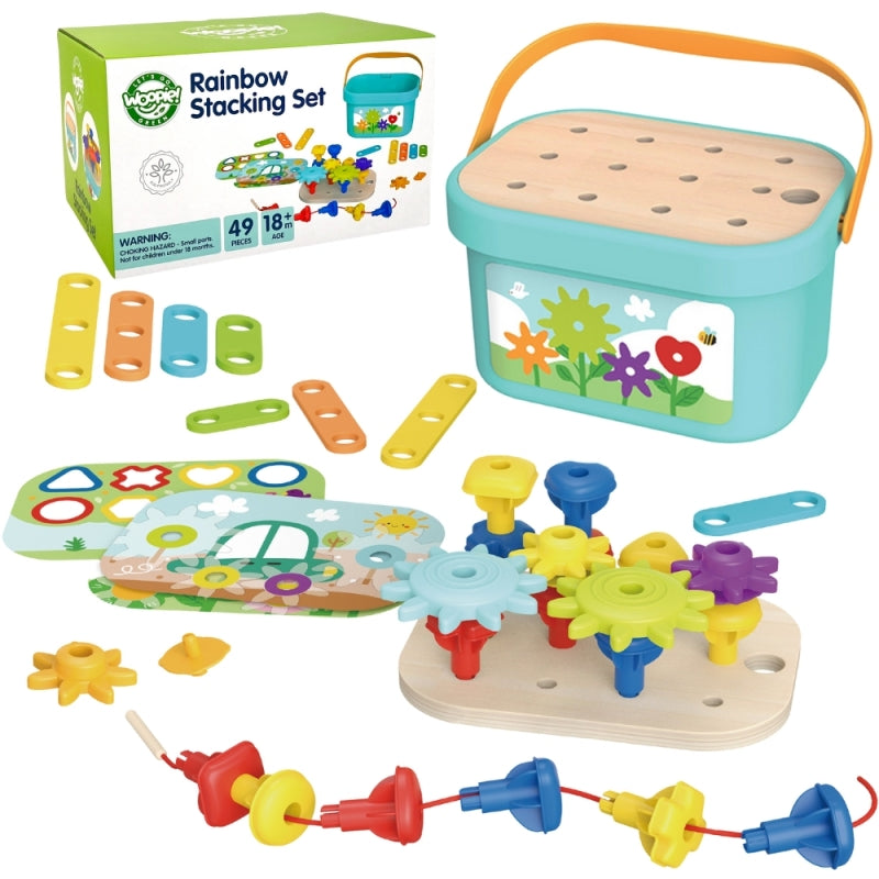 WOOPIE GREEN houten 12-in-1 baby Bouwdoos - Zintuigspeelgoed - Motorisch Montessori speelgoed