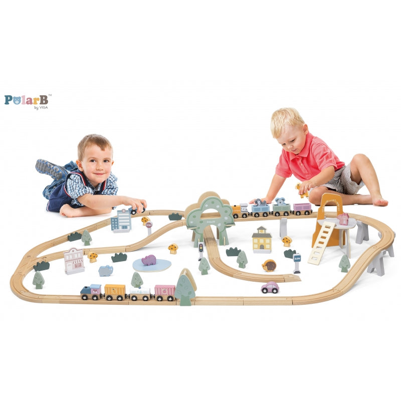 VIGA Houten trein met Treinbaan set voor kinderen - 90 stuks