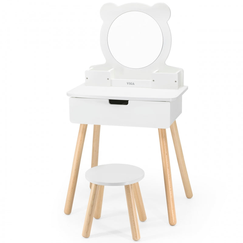 VIGA Grote Houten Make-up Kaptafel Wit met Spiegel en Stoel