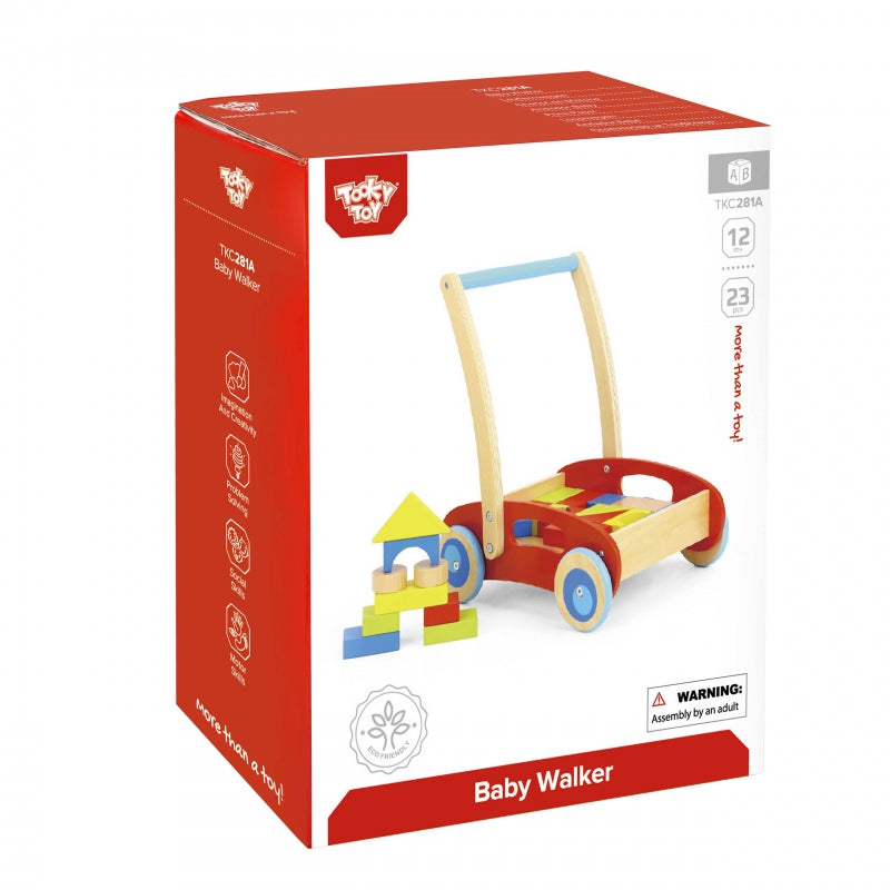 TOOKY TOY Houten Loopwagen Duwspeelgoed voor Kinderen + 23-delige Blokkenset