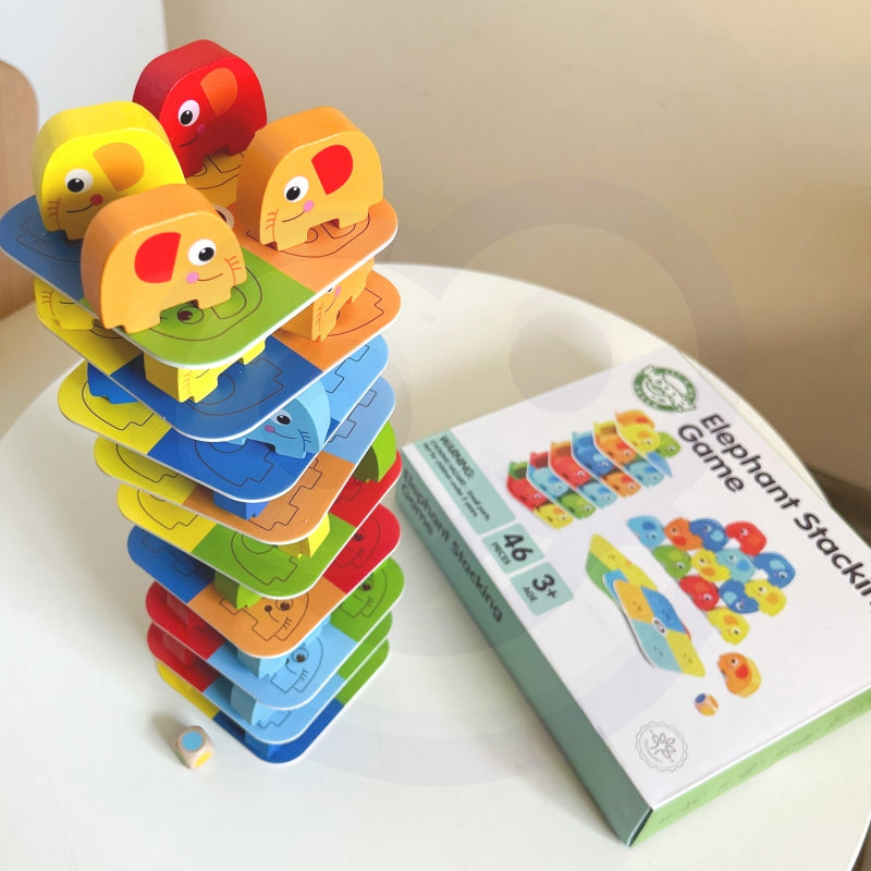 WOOPIE GREEN Olifant op Olifant Jenga puzzel - Behendigheidsspel - Jenga - FSC Gecertificeerd