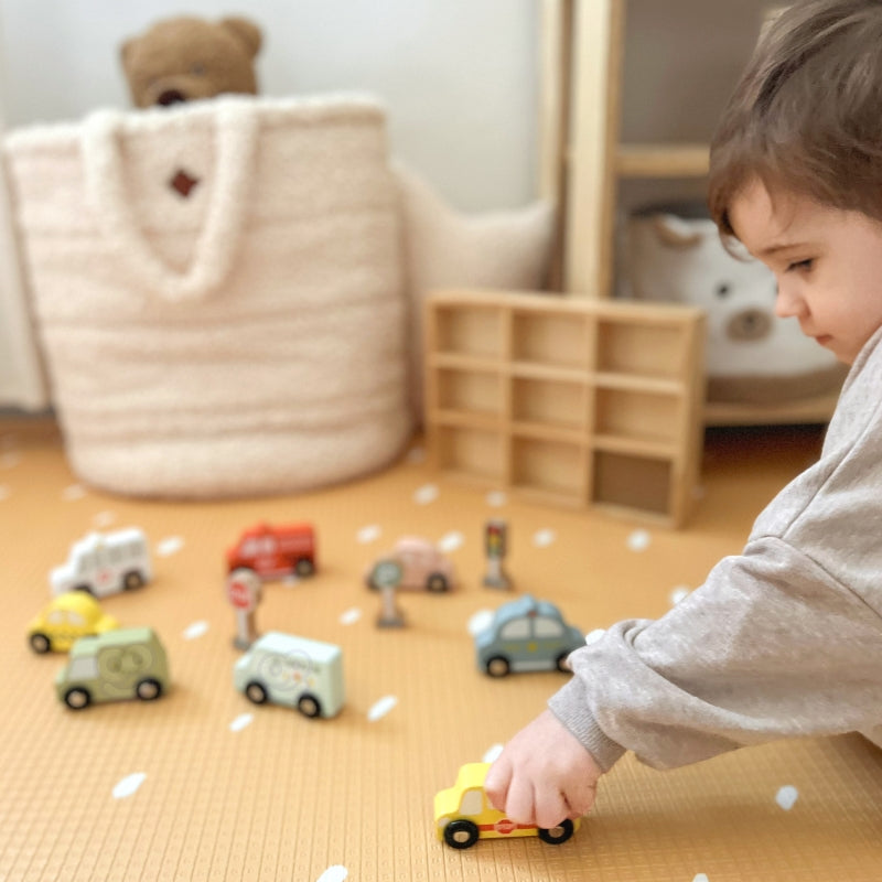 TOOKY TOY Set van Houten Voertuigen en Verkeersborden in houten standaard