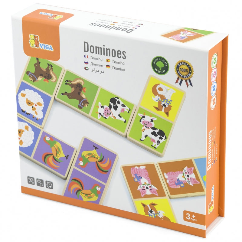 VIGA Educatieve Houten Domino Boerderij spel, 28 Stuks - Montessori Speelgoed