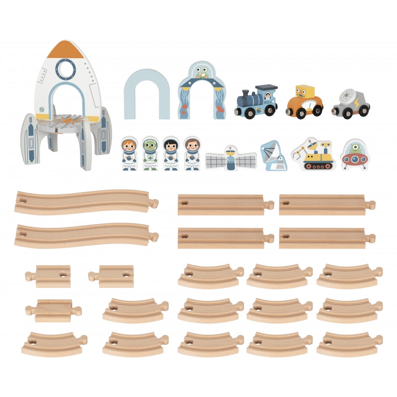 TOOKY TOY Houten Trein Set met Rails met thema Ruimte