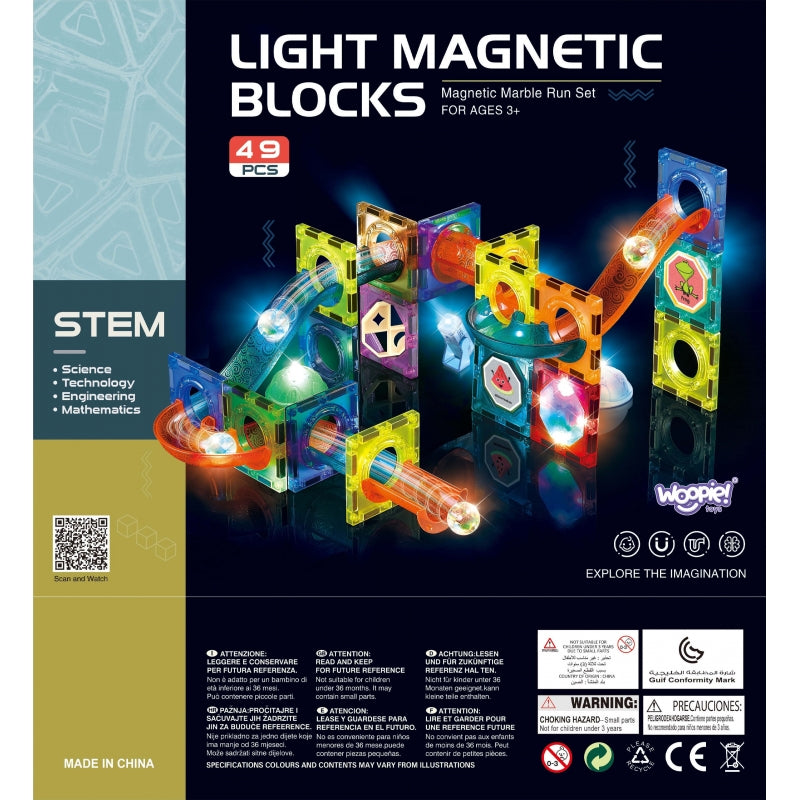 WOOPIE Magnetische Bouwstenen Lichtgevende Kogelsbaan, Knikkerbaan 49 stuks