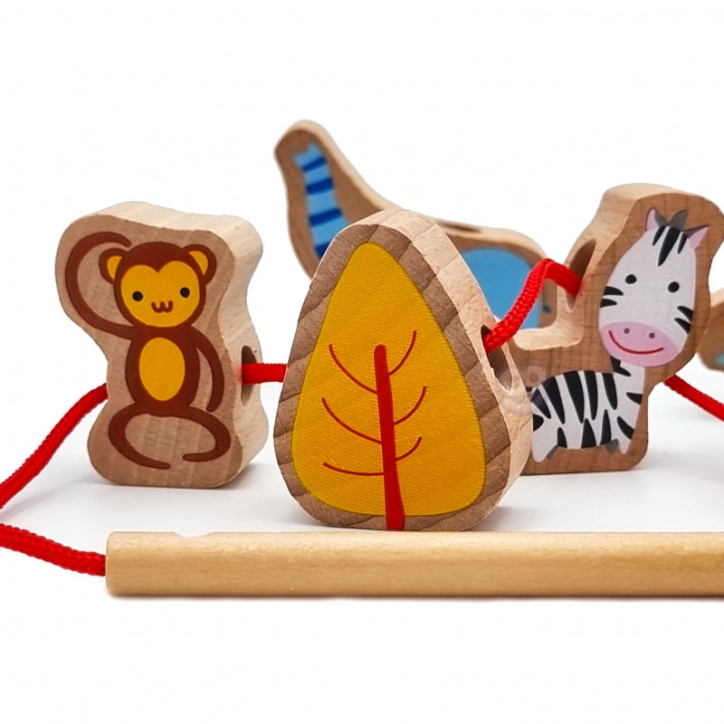 CLASSIC WORLD Houten Rijgblokjes Dierentuin 13 stuks