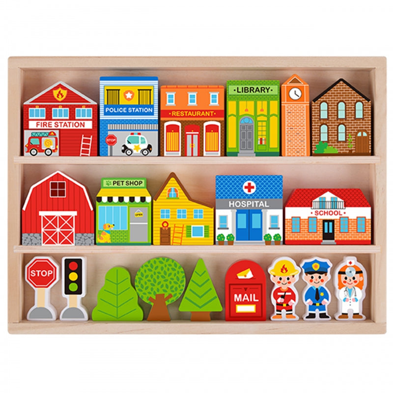 TOOKY TOY houten set met gebouwen en figuren