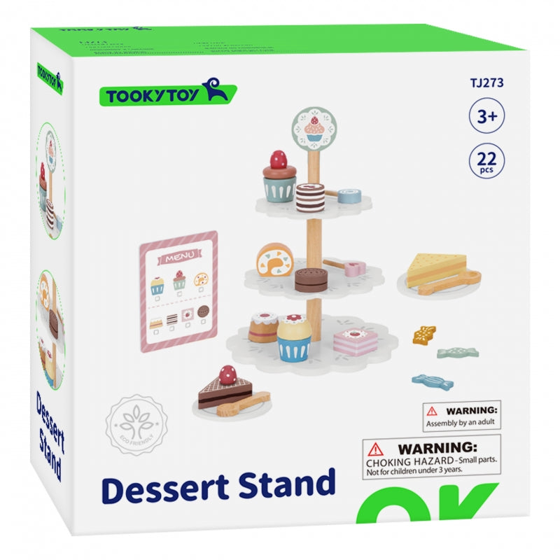 TOOKY TOY Houten Taartstandaard met Gebak en Accessoires - Creatieve Rollenspelset voor Kinderen