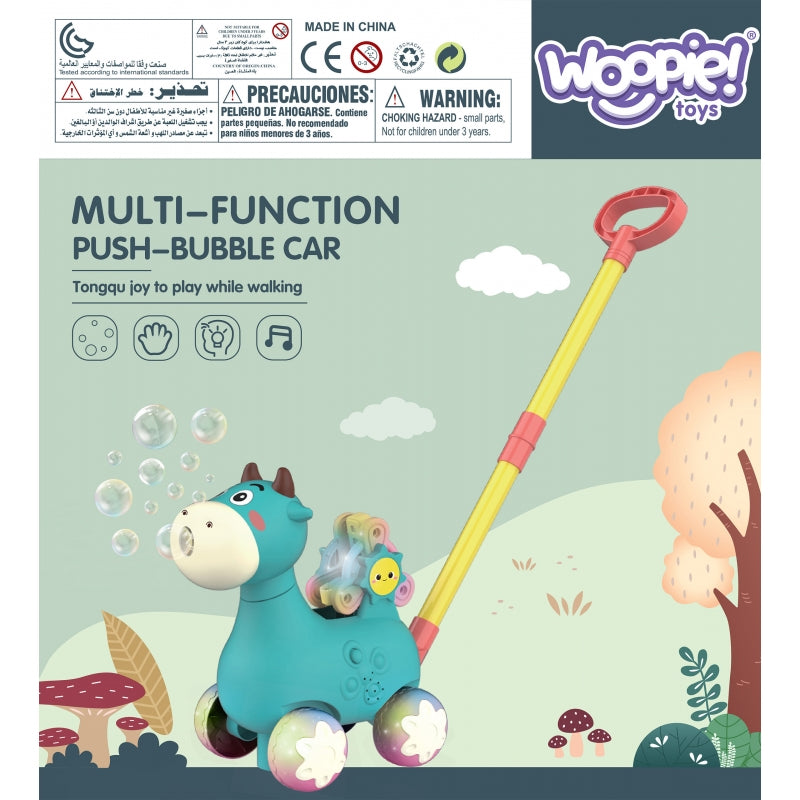 WOOPIE Duwspeeltje Koe met Geluid en Zeepbellen – Blauw