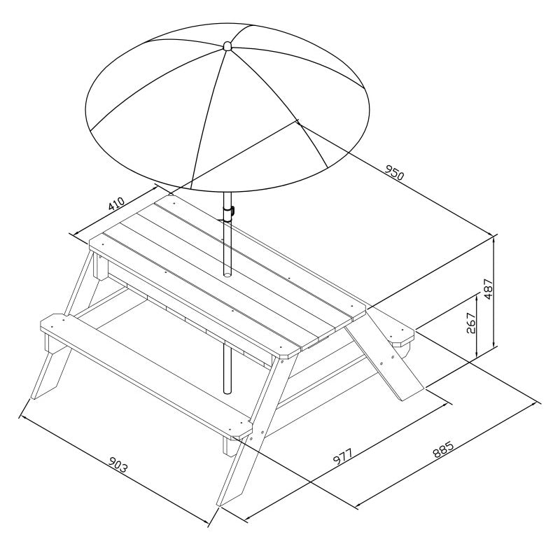 AXI Picknicktafel met Bankje, Parasol en Water-/Zandbakken