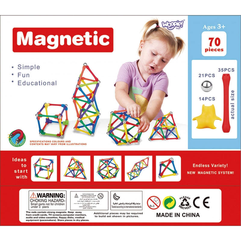 WOOPIE Magnetische Bouwstenen, Magnetische sticks 70 stuks