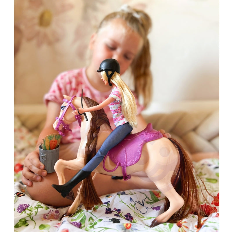 WOOPIE Manege speelgoed ruiter pop met paard + accessoires Speelpop